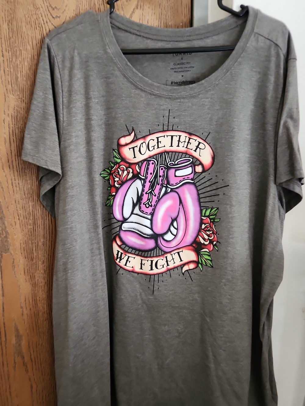 Torrid Gray Tee with Pink Boxing Gloves Graphic